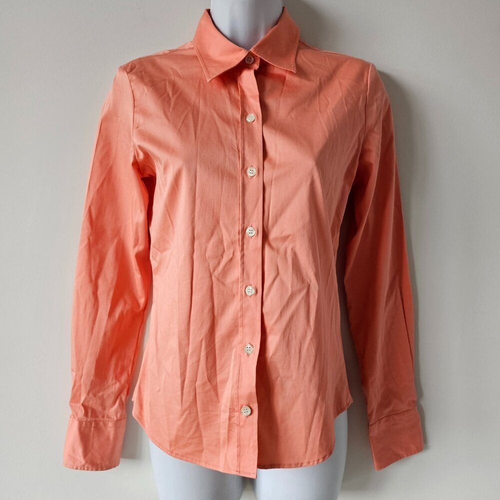 HOLT RENFREW Peach Orange Cotton Blend Stretch Button Shirt XS